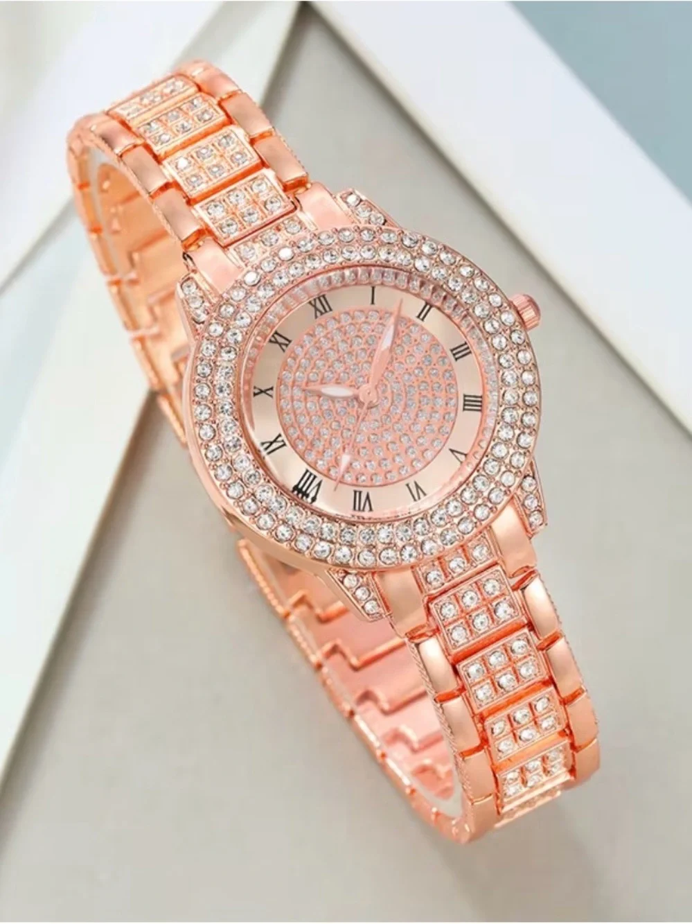 Sparkling Rose Gold Women's Bracelet Watch with Crystal Accents